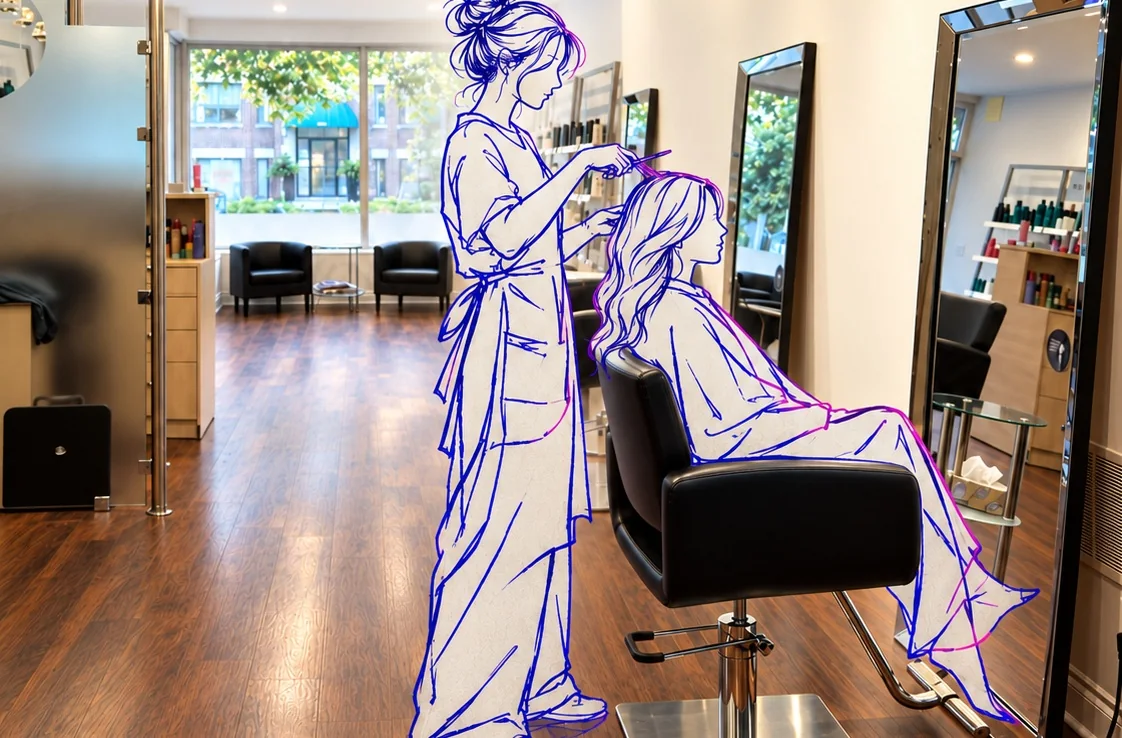 Chair Rental campaign artwork inside Baltica Salon